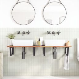 Berkfield Home Basin Shelf Wall Mounted Steel & Solid Wood Acacia in Brown - thumbnail 3