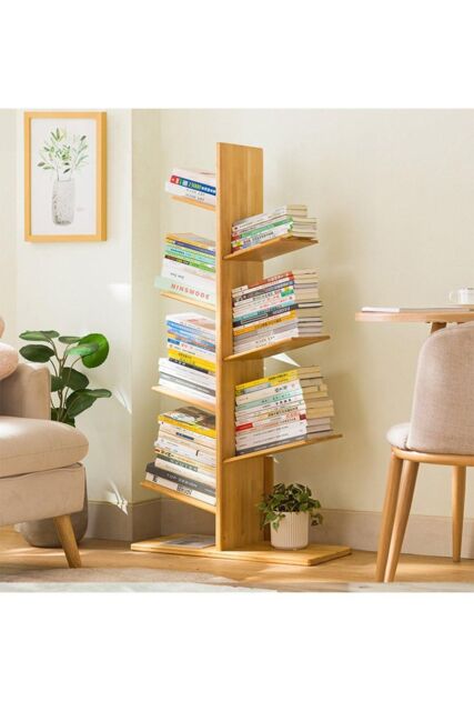 H&O Direct 7-Tier Free Standing Wooden Tree Shaped Book Shelves in Brown - image 1
