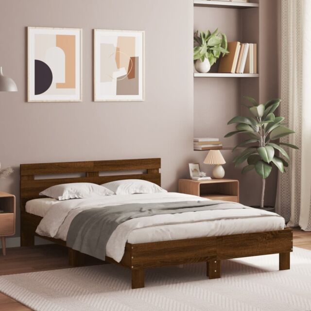 Berkfield Home Bed Frame with LED without Mattress Brown Oak 120x190 cm Small Double - image 1