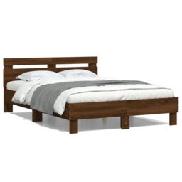 Berkfield Home Bed Frame with LED without Mattress Brown Oak 120x190 cm Small Double - thumbnail 5