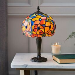 Loops Tiffany Glass Table Lamp Light Dark Bronze & Multi Colour Floral Shade i00212 in Clear - thumbnail 3