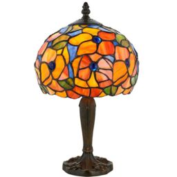 Loops Tiffany Glass Table Lamp Light Dark Bronze & Multi Colour Floral Shade i00212 in Clear