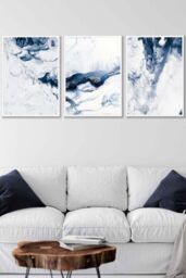 Navy Blue Abstract Ocean Waves Framed Wall Art - Large