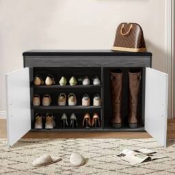 KORVIXA Shoe Storage Bench Seat Hallway Shoes Cabinet Rack in White - Size: 100 cm x 100 cm - thumbnail 5