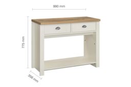 Birlea Console Table Blue & Oak Highgate 2 Drawer Farmhouse Shabby Chic in Cream - thumbnail 8