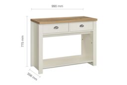 Birlea Console Table Blue & Oak Highgate 2 Drawer Farmhouse Shabby Chic in Cream - thumbnail 6