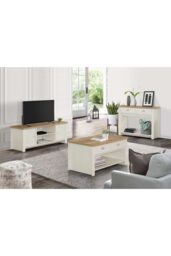 Birlea Console Table Blue & Oak Highgate 2 Drawer Farmhouse Shabby Chic in Cream - thumbnail 2