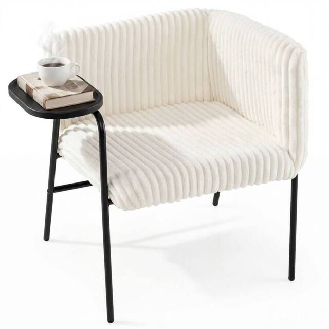 Costway Modern Accent Chair Corduroy Upholstered Armchair in White - image 1