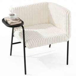 Costway Modern Accent Chair Corduroy Upholstered Armchair in White - thumbnail 1