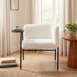 Costway Modern Accent Chair Corduroy Upholstered Armchair in White - thumbnail 3