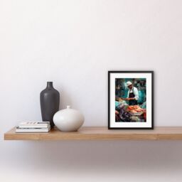"Artery8 Wall Art Print Market Fishmonger Selling Fresh Catch Seafood Artwork Framed 9X7 Inch in Black - Size: W7"" x H9""" - thumbnail 2