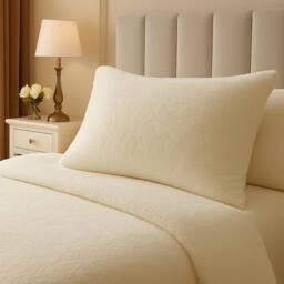 Homes-Linen Teddy Bear Plush Fleece Pillowcase Pair Warm & Cosy in Cream - Size: Standard Pillow Case