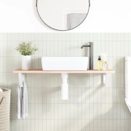 Berkfield Home Basin Shelf Wall Mounted Steel & Solid Wood Oak in Brown - thumbnail 3
