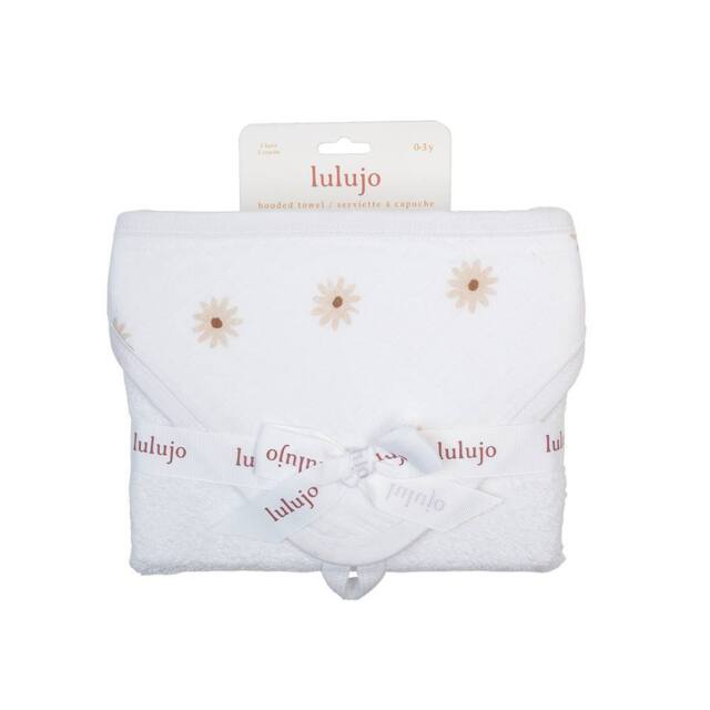Lulujo Hooded Towel- Daisies in White - image 1