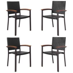 Gymax 4 Pack Outdoor PE Wicker Stackable Chairs Patio Dining Chairs-Brown in Brown