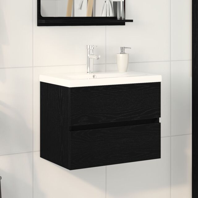 Berkfield Home Sink Cabinet with Built-in Basin Black Oak Engineered Wood - image 1