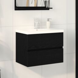 Berkfield Home Sink Cabinet with Built-in Basin Black Oak Engineered Wood - thumbnail 1