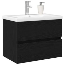 Berkfield Home Sink Cabinet with Built-in Basin Black Oak Engineered Wood - thumbnail 3