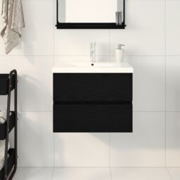Berkfield Home Sink Cabinet with Built-in Basin Black Oak Engineered Wood - thumbnail 4
