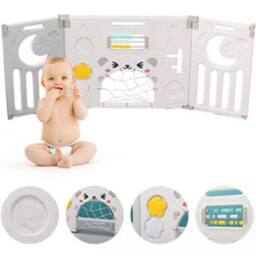 Dprodo Baby Foldable Playpen with Safety Gate in Light Grey - thumbnail 6