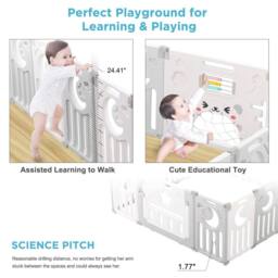 Dprodo Baby Foldable Playpen with Safety Gate in Light Grey - thumbnail 3