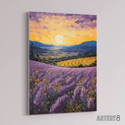 "Artery8 Lavender Fields At Sunrise Canvas Wall Art Print in Purple - Size: W18"" x H24""" - thumbnail 2
