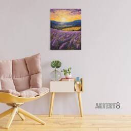 "Artery8 Lavender Fields At Sunrise Canvas Wall Art Print in Purple - Size: W18"" x H24""" - thumbnail 3