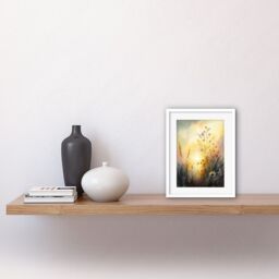 "Artery8 Wall Art Print Wildflower by Lakeside on a Misty Morning Sunrise Modern Watercolour Painting Artwork Framed 9X7 Inch - Size: W7"" x H9""" - thumbnail 2