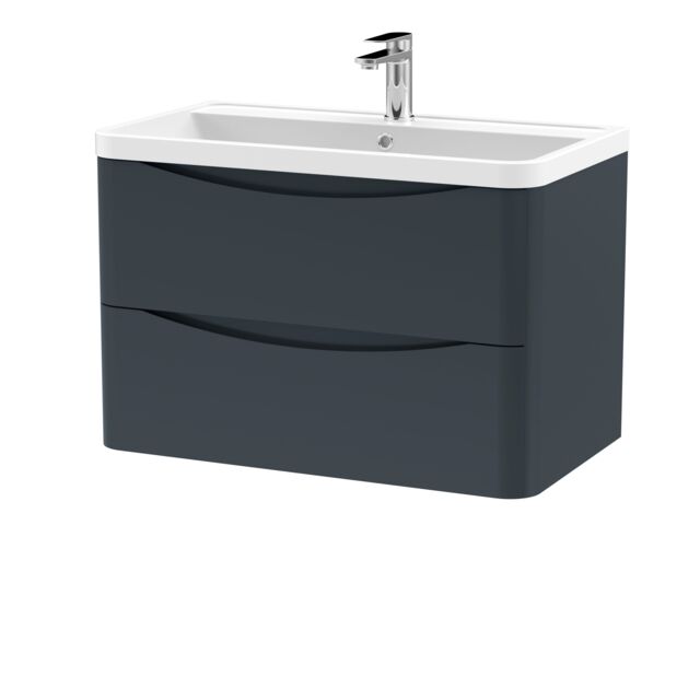 Balterley Wall Hung 2 Drawer Bathroom Vanity Unit & Basin, Dark Grey, 755mm in Grey - image 1