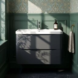 Balterley Wall Hung 2 Drawer Bathroom Vanity Unit & Basin, Dark Grey, 755mm in Grey - thumbnail 9