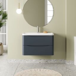Balterley Wall Hung 2 Drawer Bathroom Vanity Unit & Basin, Dark Grey, 755mm in Grey - thumbnail 2