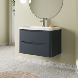 Balterley Wall Hung 2 Drawer Bathroom Vanity Unit & Basin, Dark Grey, 755mm in Grey - thumbnail 4