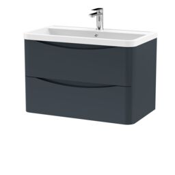 Balterley Wall Hung 2 Drawer Bathroom Vanity Unit & Basin, Dark Grey, 755mm in Grey - thumbnail 1