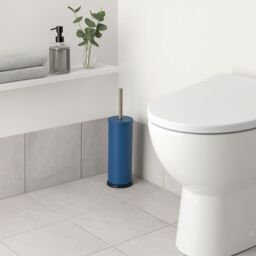 Harbour Housewares Round Toilet Brush & Holder - Cleaning Brush Set with Non Slip Base in Blue - thumbnail 7