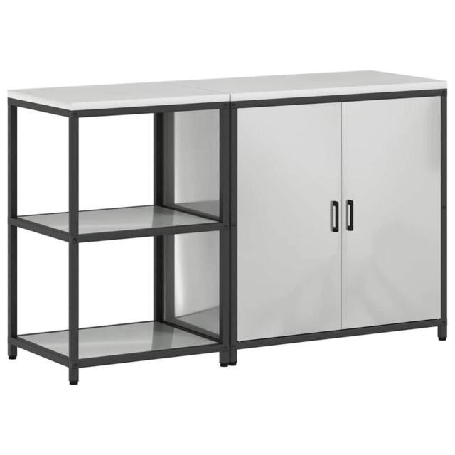 Berkfield Home with Shelf with Storage with Door Adjustable 2 pcs Galvanised steel in Silver - image 1