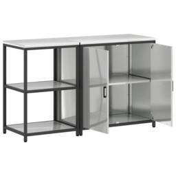 Berkfield Home with Shelf with Storage with Door Adjustable 2 pcs Galvanised steel in Silver - thumbnail 7