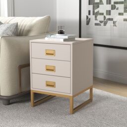 Melody Maison 3 Drawer Bedside Table - Elle Stone Range in Beige - thumbnail 4