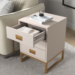 Melody Maison 3 Drawer Bedside Table - Elle Stone Range in Beige - thumbnail 6