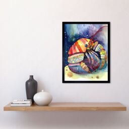 "Artery8 Wall Art Print Hermit Crab Folk Art Watercolour Painting Art Framed in Black - Size: W12"" x H16""" - thumbnail 2