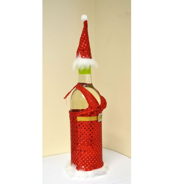Shatchi Christmas Wine Bottle Cover Gift Bags Lady Santa Xmas Party Decorations Home Bar Restaurants Pub Décor Table Decorations - image 1