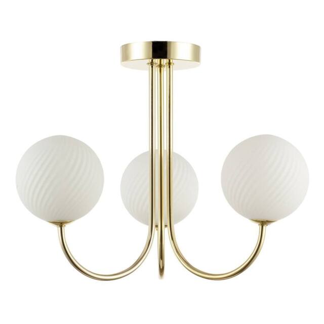 Happy Homewares Modern Ceiling Light Fitting with Opal Swirl Globe Glass Shade in Gold - image 1