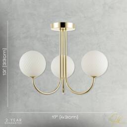 Happy Homewares Modern Ceiling Light Fitting with Opal Swirl Globe Glass Shade in Gold - thumbnail 7