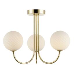 Happy Homewares Modern Ceiling Light Fitting with Opal Swirl Globe Glass Shade in Gold - thumbnail 2