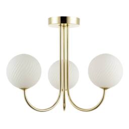 Happy Homewares Modern Ceiling Light Fitting with Opal Swirl Globe Glass Shade in Gold - thumbnail 1