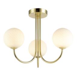 Happy Homewares Modern Ceiling Light Fitting with Opal Swirl Globe Glass Shade in Gold - thumbnail 4