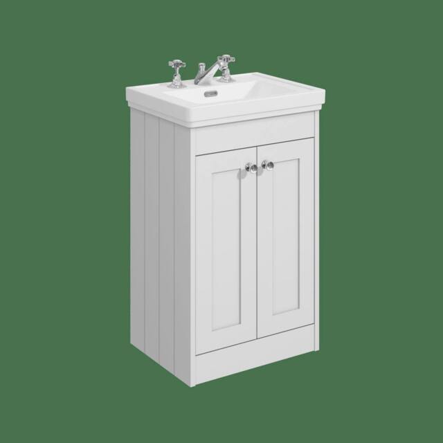 Balterley 500mm Floor Standing 2 Door Unit with Basin 3 Tap Hole - Satin White - image 1