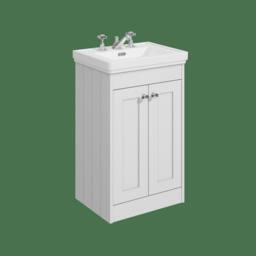 Balterley 500mm Floor Standing 2 Door Unit with Basin 3 Tap Hole - Satin White - thumbnail 1