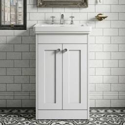 Balterley 500mm Floor Standing 2 Door Unit with Basin 3 Tap Hole - Satin White - thumbnail 3