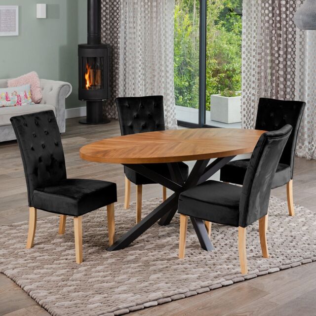 Artemis Home Dosenna Oval Dining Table Set with 4 Pienza Velvet Chairs in Black - image 1