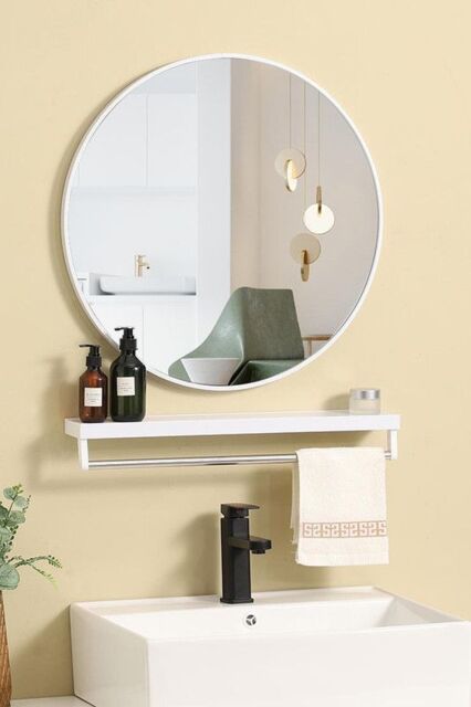 Living and Home 40cm Nordic Round Silver Metal Frame Wall Mirror - image 1